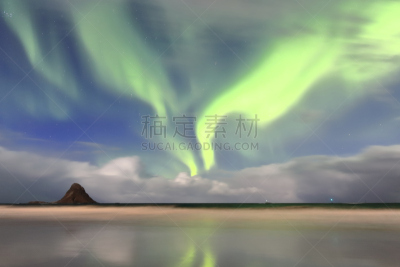 极光,北极光, 罗弗敦群岛 ,海滩,挪威,岛,在上面,外逸层的大气,北极点,质子