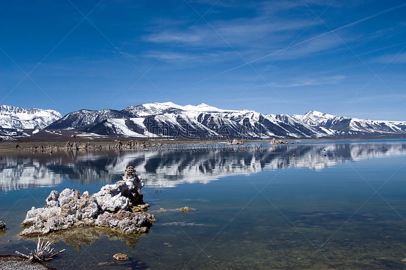 莫诺湖,水,天空,水平画幅,导游,雪,岩层,户外,美洲,湖