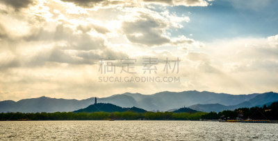 昆明湖,颐和园,北京,天空,公园,非都市风光,水平画幅,云,无人,曙暮光