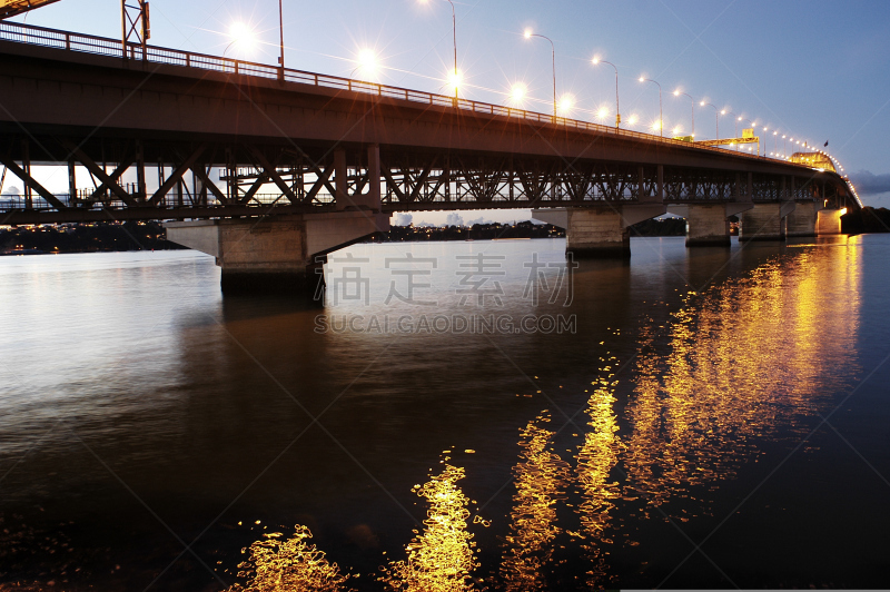 奥克兰海港大桥,夜晚,waitemata harbour,奥克兰,水平画幅,无人,摄影