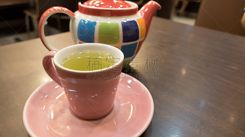 茶壶,热,绿茶,杯,粉色,色彩鲜艳,水,褐色,早餐,水平画幅
