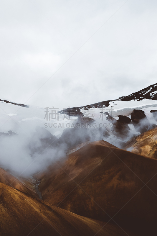 冰岛国,火山地形,冰河,女人,在上面,看,旅途,自然荒野区,户外,仅一个女人