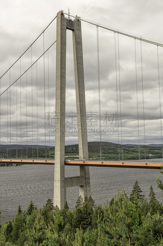 瑞典,新娘,海岸线,高大的,high coast bridge,霍加考斯特,吊桥,自然,垂直画幅,水