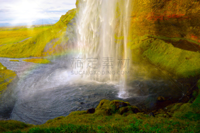 seljalandsfoss waterfall,冰岛国,南,自然,水平画幅,瀑布,冰岛中南部,无人,夏天,户外