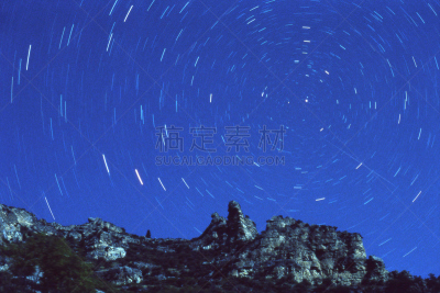 星迹,北极星,胶卷,星座,水平画幅,夜晚,时间,阶调图片,晕影效果,山