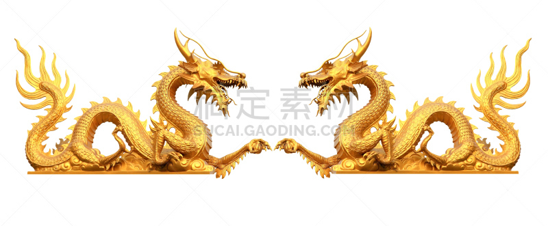 龙,黄金,白色背景,水平画幅,无人,符号,全景,巨大的,华丽的,雕塑
