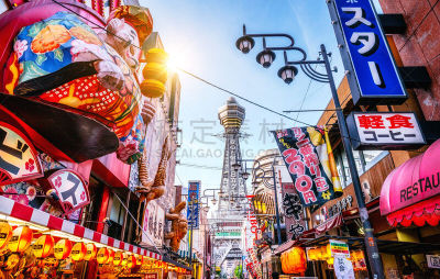 大阪府,都市风景,霓虹灯,塔,新世界区,居住区,通天阁,日本,霓虹色