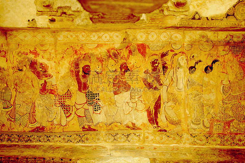 绘画艺术品,寺庙,远古的,安得拉邦,壁画,16世纪,神殿,艺术,旅游目的地,水平画幅