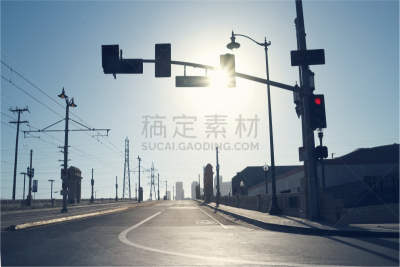 洛杉矶,市区路,洛杉矶县,红灯,自行车道,街道,寒冷,城市生活,南加利福尼亚,无人迹