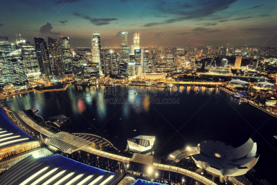新加坡,水平画幅,建筑,夜晚,无人,海港,全景,城市天际线,户外,公寓