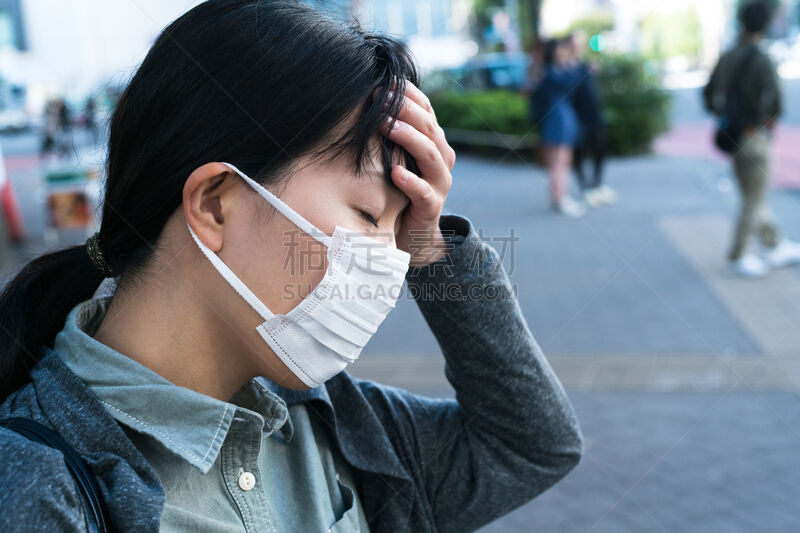 面罩,女人,恶心,打卡器,眩晕的,人的鼻子,喉咙,前额,温度计,留白