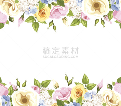 水平画幅,绘画插图,矢量,背景,多色的,美,贺卡,边框,玫瑰,四方连续纹样