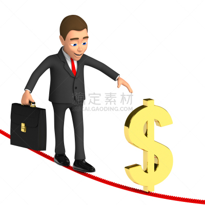 男商人,三维图形,钢丝,平衡,白色背景,美元符号,绘画插图,符号,风险,套装