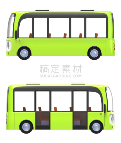 卡通,现代,巴士,侧面视角,绿色,垂直画幅,未来,绘画插图,陆用车,概念车