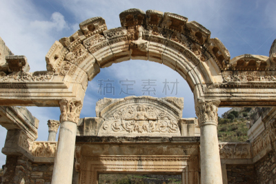 以弗所,寺庙,哈德良神殿,纪念碑,外立面,水平画幅,古老的,石材,过去,国际著名景点