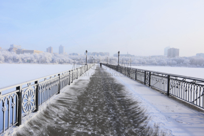 雪,河流,廊桥,在上面,寒冷,环境,霜,天气,公园,大风雪