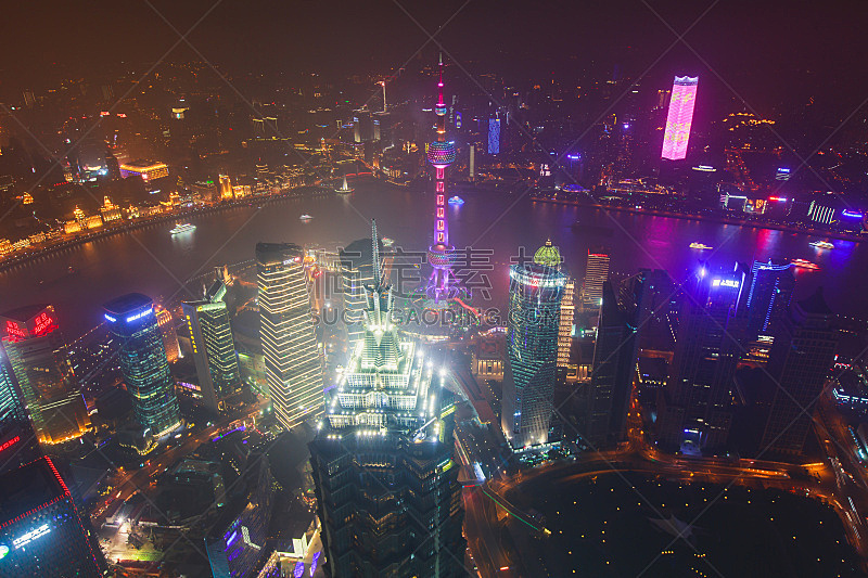 上海环球金融中心,外滩,浦东,上海,中国,风景,夜晚,角度,无线电通信塔,自然美