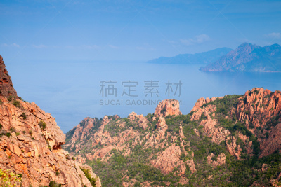 法国,科西嘉,皮阿纳的卡朗什,水,天空,美,公园,水平画幅,山,piana