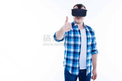 男性美,男人,翘起大拇指,表现积极,做手势,未来,半身像,水平画幅,智慧,美人