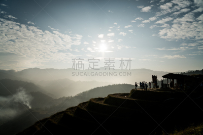 龙脊梯田,稻,梯田,美,水平画幅,山,无人,户外,水稻梯田,云景