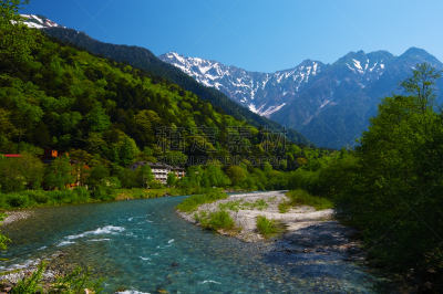 桥,看风景,梓川,长野县,自然,水平画幅,夏天,户外,徒步旅行,河流