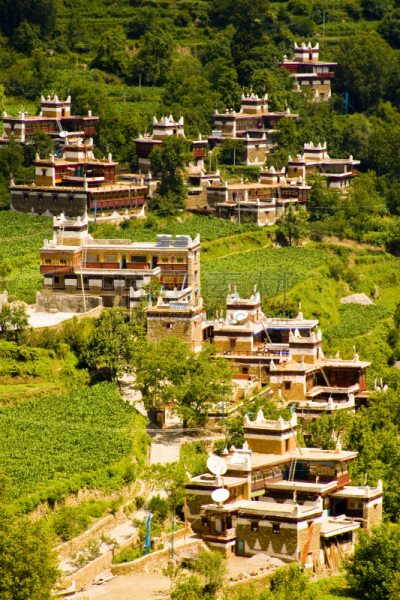 甘孜藏族自治州,中国,乡村,房屋,寺庙,民间音乐,四川省,高视角,自然,山