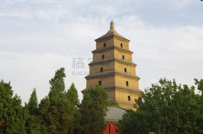 巨大的,宝塔,唐朝,陕西省,度假胜地,水平画幅,佛教,无人,东亚,摄影