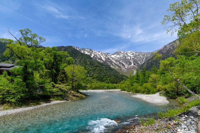 山,梓川,日本,水,天空,美,水平画幅,长野县,无人,中部山岳国立公园