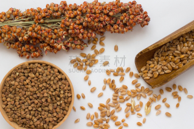 小麦,白色背景,枝,木匙,荞麦,粟,稷,高粱,夏天,干的