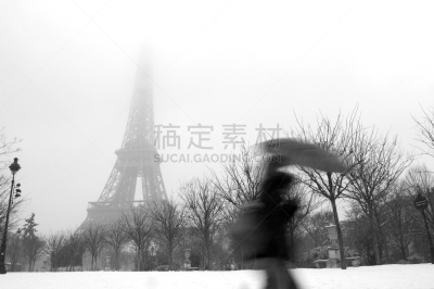 埃菲尔铁塔,天空,公园,水平画幅,雪,美人,户外,白色,国际著名景点,彩色图片