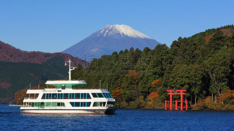 箱根园,富士山,湖,山,寺庙,箱根湿地植物园,鸟居,富士箱根伊豆国立公园,美,客船