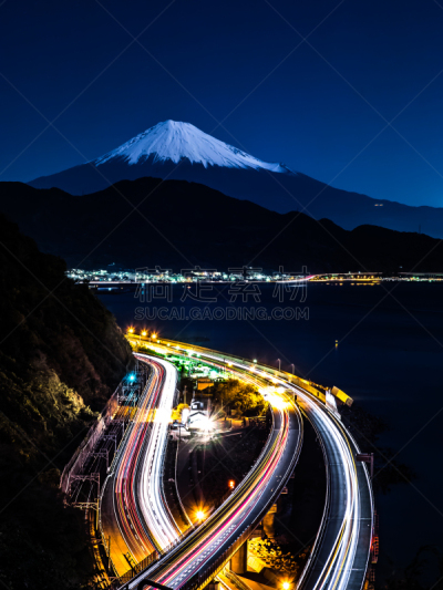 富士山,冬天,光,星系,骏河湾,前灯,暗色,尾灯,12点整,午夜