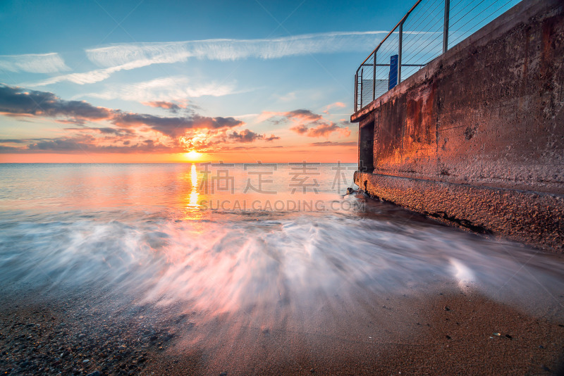 波浪,自然美,码头,柔和,海滩,水平画幅,地形,无人,夏天,户外