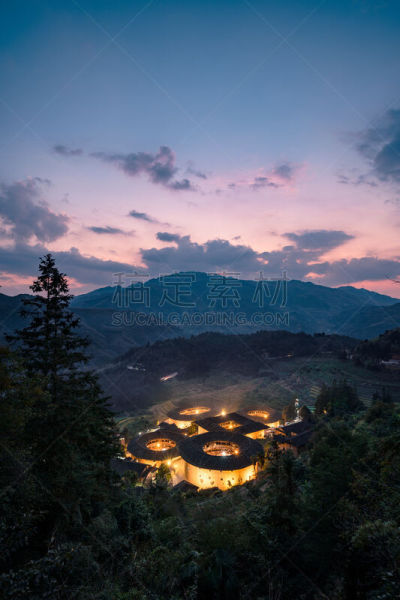 客家族,建筑外部,泥土,世界遗产,云,黄昏,著名景点,社区,中国,夏天