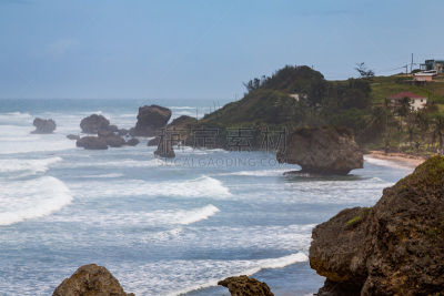 岩石,风景,通向海滩,巴巴多斯,迎风岛,向风岛,天空,美,水平画幅,沙子