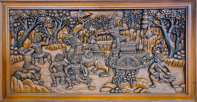 木制,雕刻物,罗摩王,远古的,美术工艺,泰国,图像,艺术,古董
