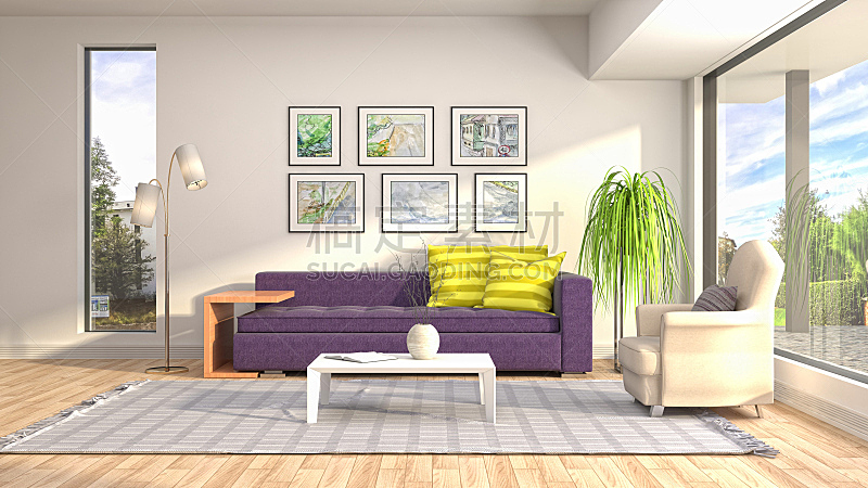 室内,起居室,绘画插图,三维图形,褐色,座位,水平画幅,无人,灯,家具