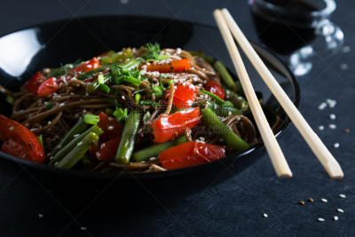 荞麦面,蔬菜,芝麻,面条,乌冬面,水平画幅,素食,无人,荞麦,日本料理