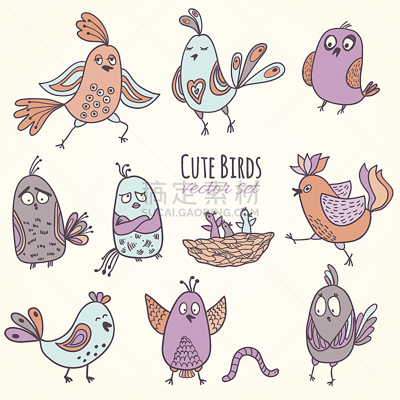 鸟类,麻雀,小鸡,蠕虫,小的,柔和色,动物,小鸟,儿童,草图