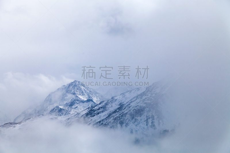 雪,中国,山,四川省,风景,男爵,西,高对比度,寒冷,山脊