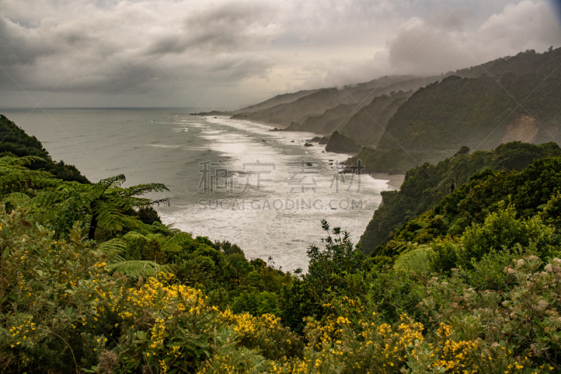 雨,雾,岩石海岸线,国家公园,水平画幅,云,山,无人,海港,大西洋