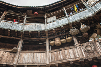 蒂卢,中国,传统,房屋建设,永定,客家族,福建省,厦门,灯笼,水平画幅