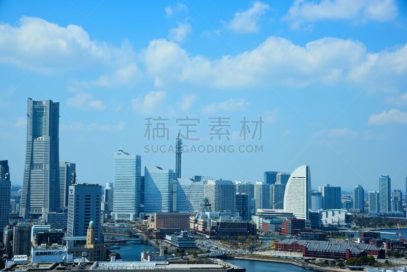 横滨,横滨高速铁路,神奈川县,办公室,天空,水平画幅,无人,海港,蓝色,日本