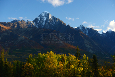 山,阿拉斯加,切加奇国家森林公园,自然,水平画幅,秋天,雪,无人,蓝色,户外