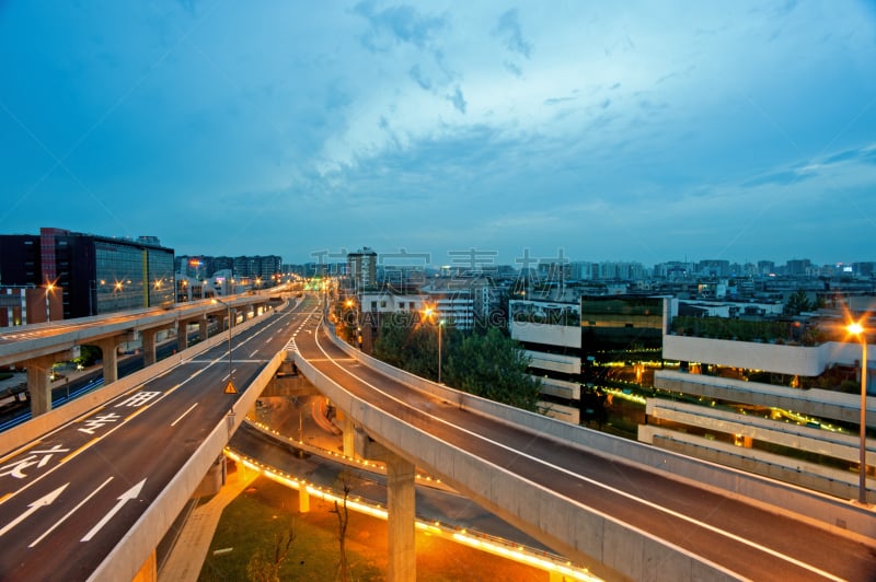 夜晚,城市,立交桥,成都,维也纳老城内环路,水平画幅,无人,路,陆用车,交通