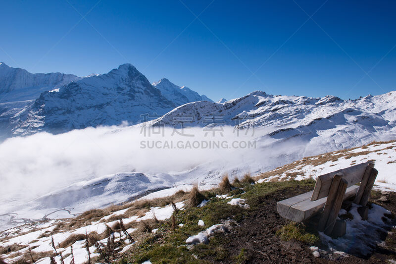 格林德瓦,山,瑞士,数字1,天空,水平画幅,雪,无人,户外,草