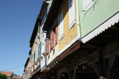 Typical house in medieval city of Mirepoix in Ariège, Occitanie in south of  France