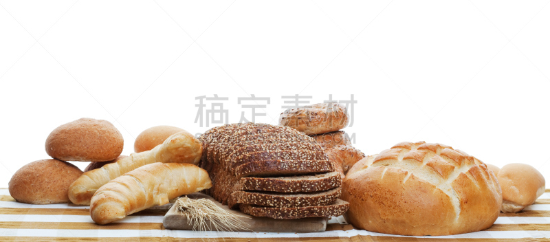 面包,全景,折角小面包,百吉饼,法式长棍面包,褐色,水平画幅,牛角面包,烘焙糕点,法式食品