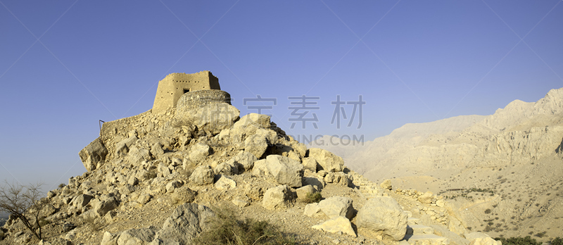 要塞,中东人,阿拉伯联合酋长国,福杰伊拉酋长国,哈马伊角,阿布扎比,水平画幅,建筑,全景,户外