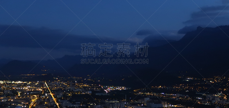 夜晚,都市风景,格勒诺布尔,天空,市区路,曙暮光,夏天,光,居住区,著名景点